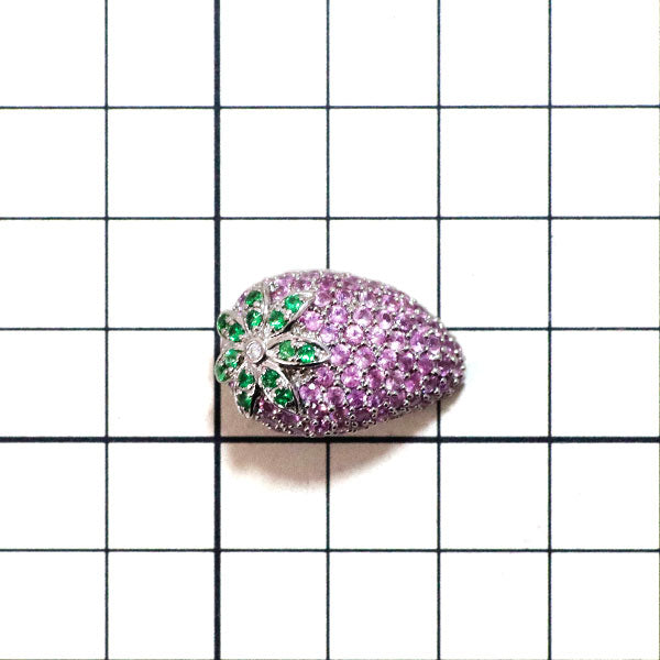 K18WG ピンクサファイア グリーンガーネット ダイヤモンド ペンダントトップ 2.98ct D0.01ct いちご