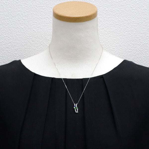 Rare K18WG Apatite Garnet Diamond Pendant Necklace 0.038ct G0.19ct D0.30ct 2WAY 