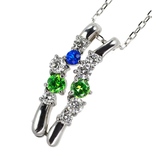 Rare K18WG Apatite Garnet Diamond Pendant Necklace 0.038ct G0.19ct D0.30ct 2WAY 