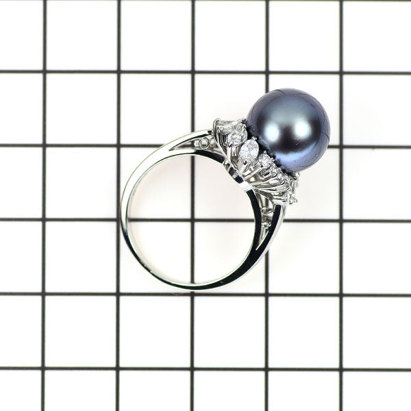田崎真珠 Pt900 黒蝶真珠 ダイヤモンド リング 径約11.2mm D0.91ct