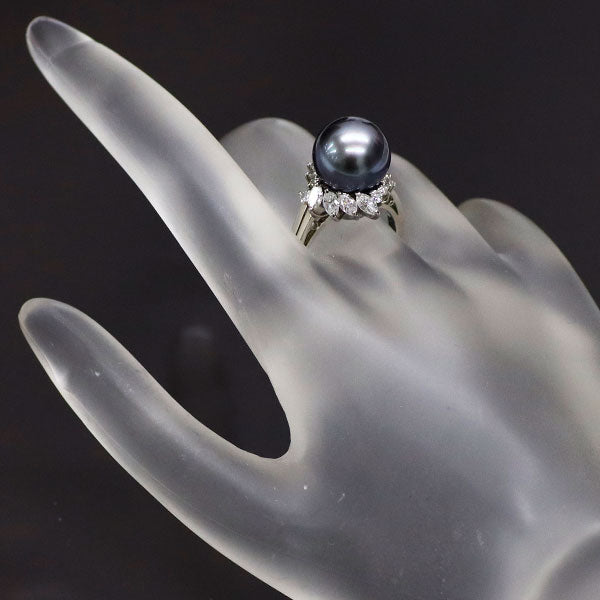 田崎真珠 Pt900 黒蝶真珠 ダイヤモンド リング 径約11.2mm D0.91ct