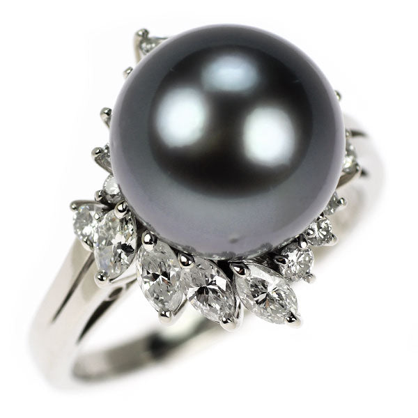 田崎真珠 Pt900 黒蝶真珠 ダイヤモンド リング 径約11.2mm D0.91ct
