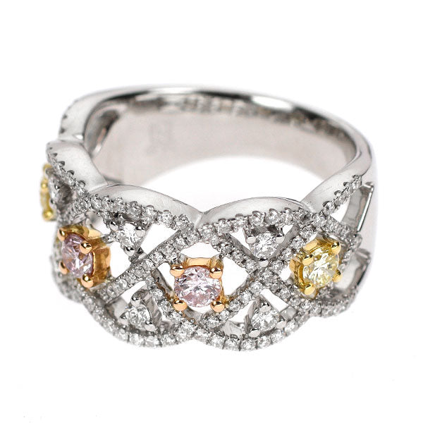 希少 K18YG/WG/PG 天然ピンク/イエロー ダイヤモンド  リング P0.21ct Y0.18ct D0.58ct
