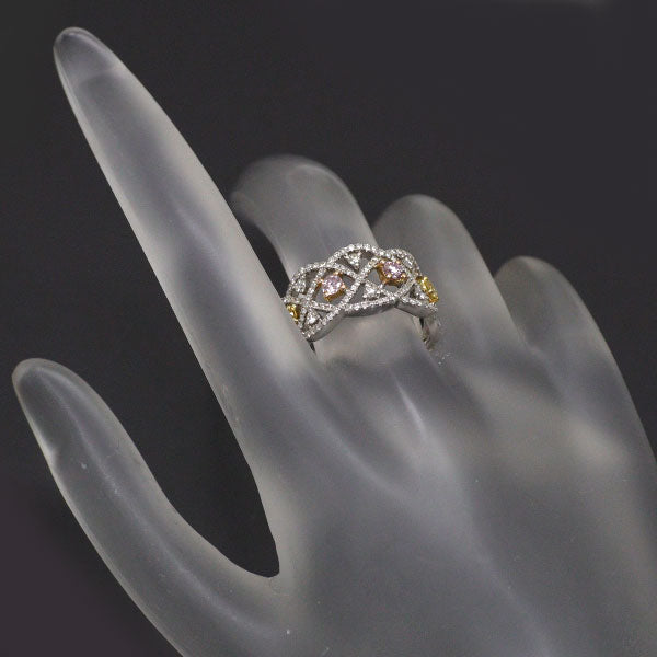 希少 K18YG/WG/PG 天然ピンク/イエロー ダイヤモンド  リング P0.21ct Y0.18ct D0.58ct