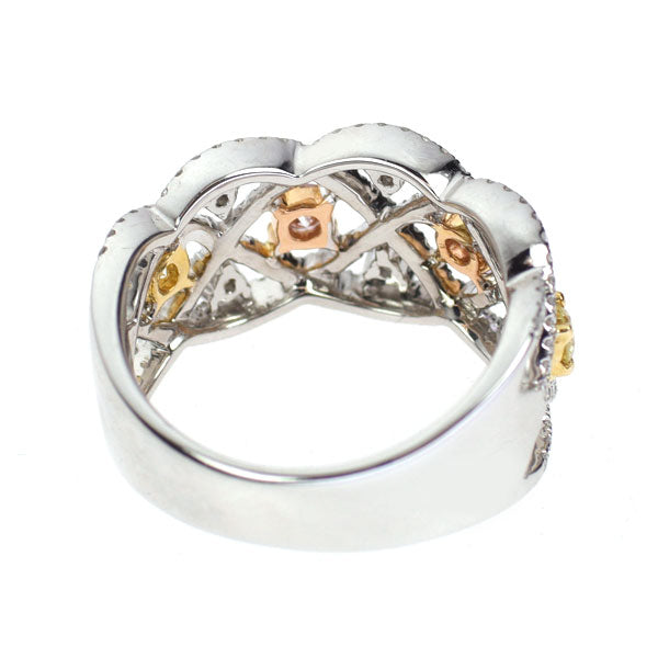 希少 K18YG/WG/PG 天然ピンク/イエロー ダイヤモンド  リング P0.21ct Y0.18ct D0.58ct