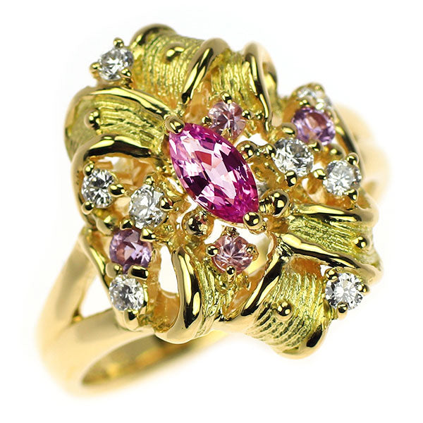 K18YG マーキス ピンクサファイア ダイヤモンド カラーサファイア リング 0.288ct D0.20ct CS0.16ct