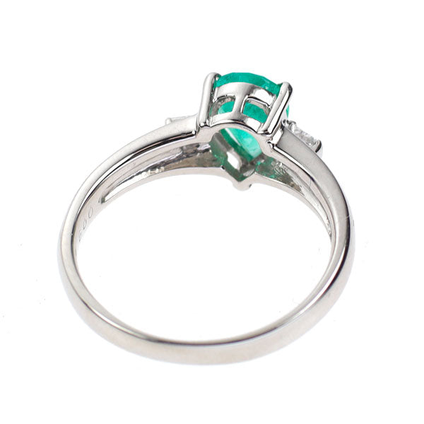 Pt850 ペアシェイプ エメラルド ダイヤモンド リング 0.99ct D0.06ct