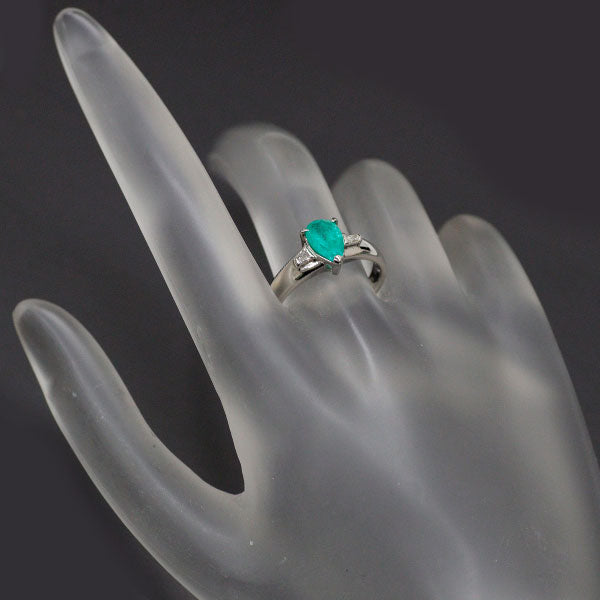 Pt850 ペアシェイプ エメラルド ダイヤモンド リング 0.99ct D0.06ct
