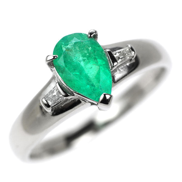 Pt850 ペアシェイプ エメラルド ダイヤモンド リング 0.99ct D0.06ct