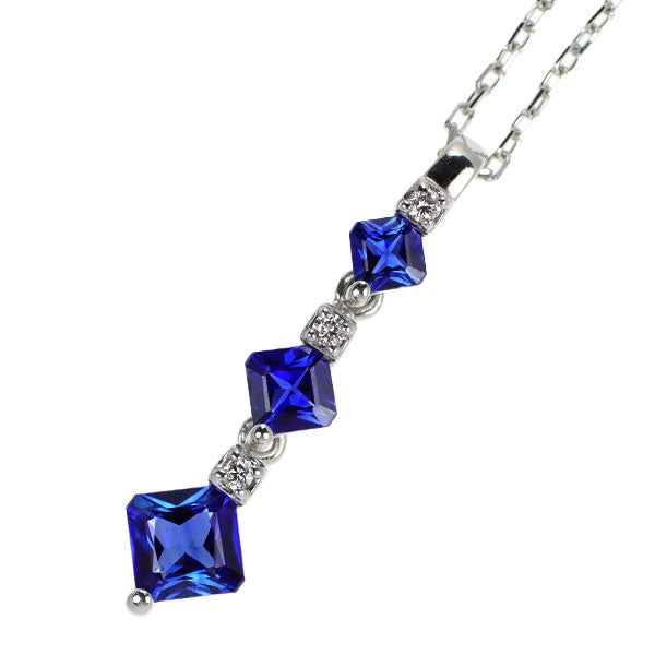 K18WG サファイア ダイヤモンド ペンダントネックレス 0.90ct D0.03ct