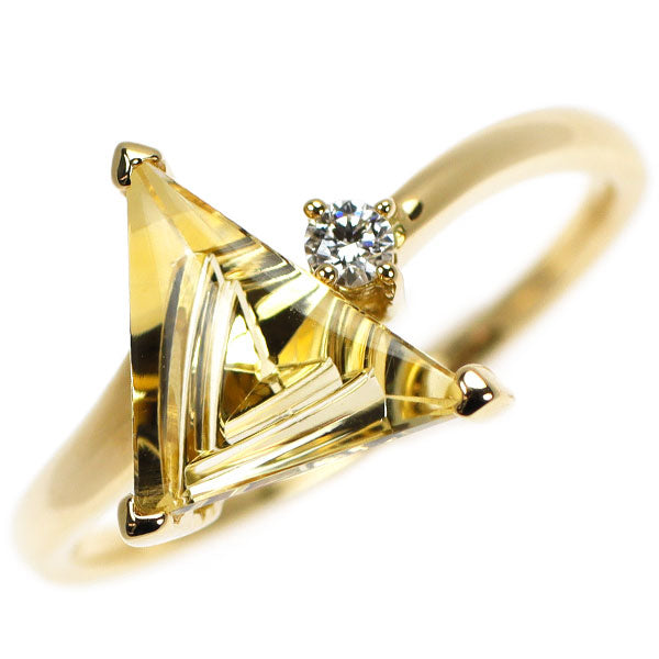 K18YG ファンシーカット シトリン ダイヤモンド リング 1.81ct D0.06ct