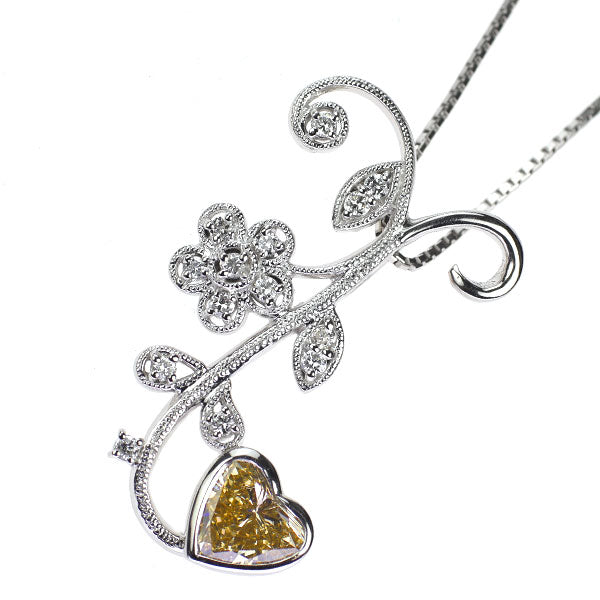 Pt ハートシェイプ ダイヤモンド  ペンダントネックレス 1.07ct D0.23ct 植物