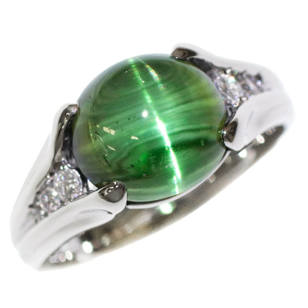 Pt900 トルマリンキャッツアイ ダイヤモンド リング 5.12ct D0.10ct