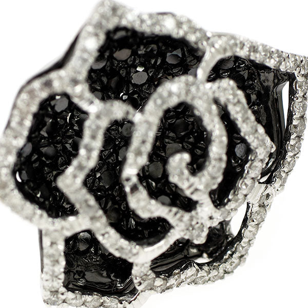新品 K18WG ブラック/カラーレス ダイヤモンド ピアス 2.00ct ローズ
