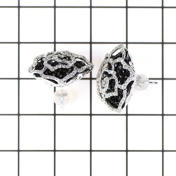新品 K18WG ブラック/カラーレス ダイヤモンド ピアス 2.00ct ローズ