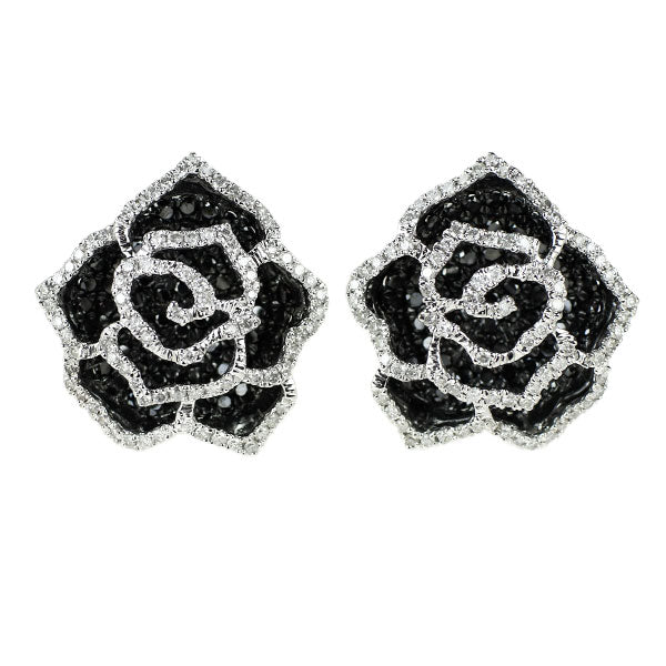 新品 K18WG ブラック/カラーレス ダイヤモンド ピアス 2.00ct ローズ