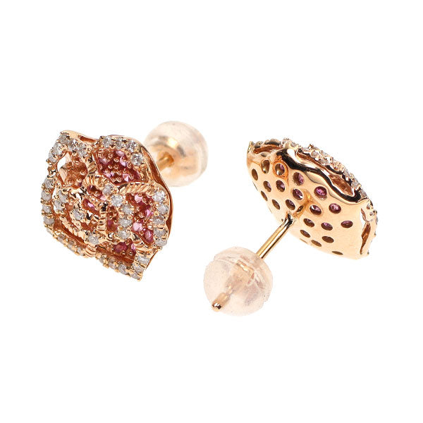 新品 K18PG ピンク サファイア ダイヤモンド ピアス 0.30ct D0.20ct 薔薇 バラ ローズ フラワー