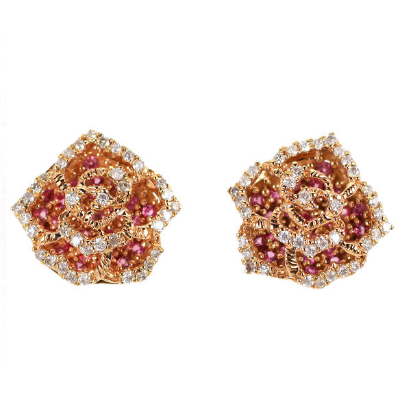 新品 K18PG ピンク サファイア ダイヤモンド ピアス 0.30ct D0.20ct 薔薇 バラ ローズ フラワー