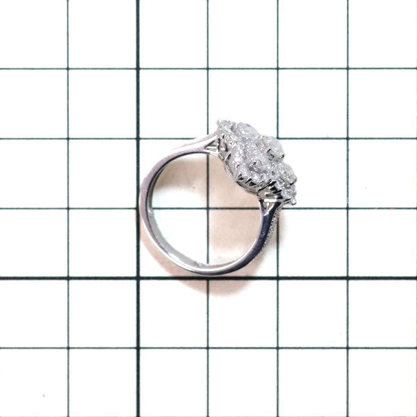 新品 K18WG ローズカット/ラウンド ダイヤモンド リング 1.45ct フラワー