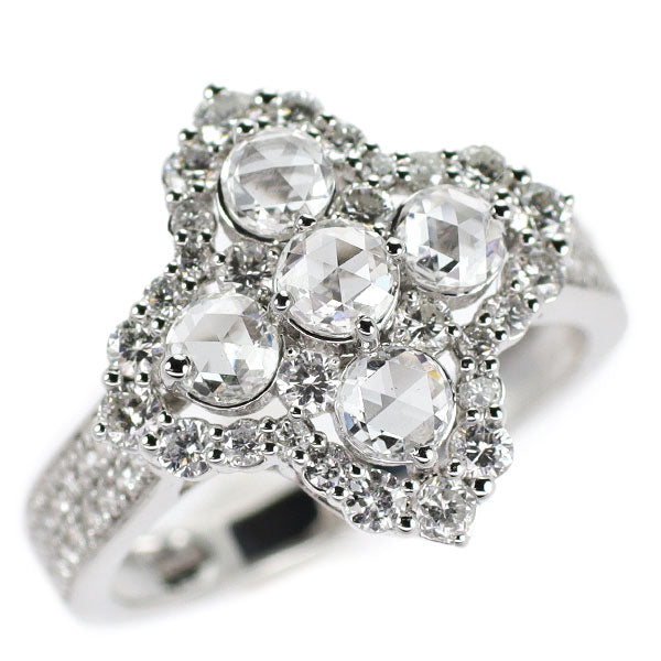 新品 K18WG ローズカット/ラウンド ダイヤモンド リング 1.45ct フラワー