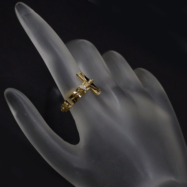 新品 K18YG ダイヤモンド リング 0.13ct クロス
