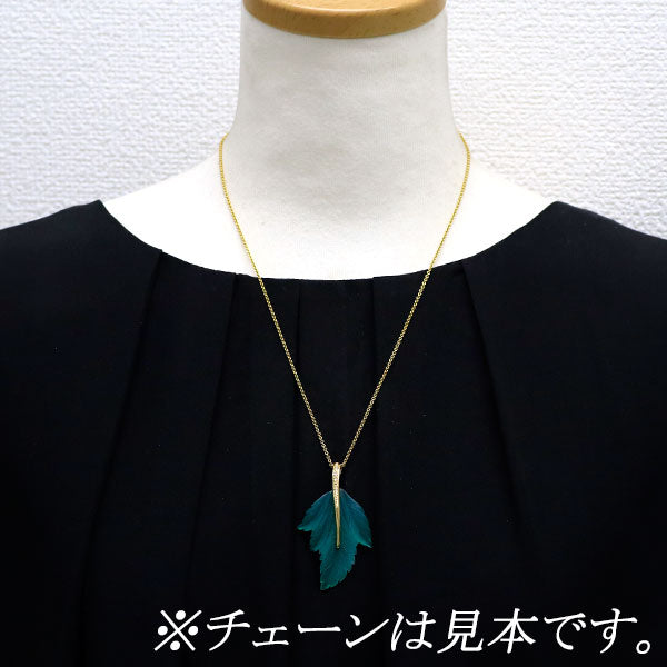 K18YG グリーンアゲート ダイヤモンド ペンダントトップ D0.05ct 葉 リーフ カービング