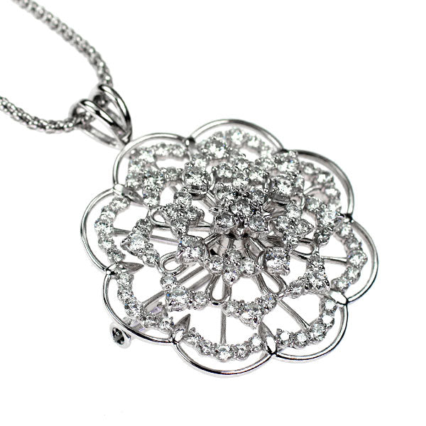 Pt900/ Pt850 ダイヤモンド ペンダントネックレス兼ブローチ 2.85ct フラワー