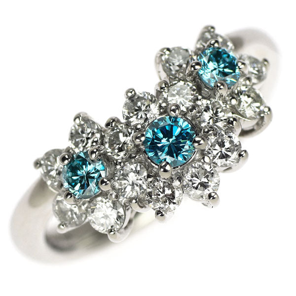Pt900 トリートブルーダイヤモンド リング TBD0.28ct D0.75ct フラワー