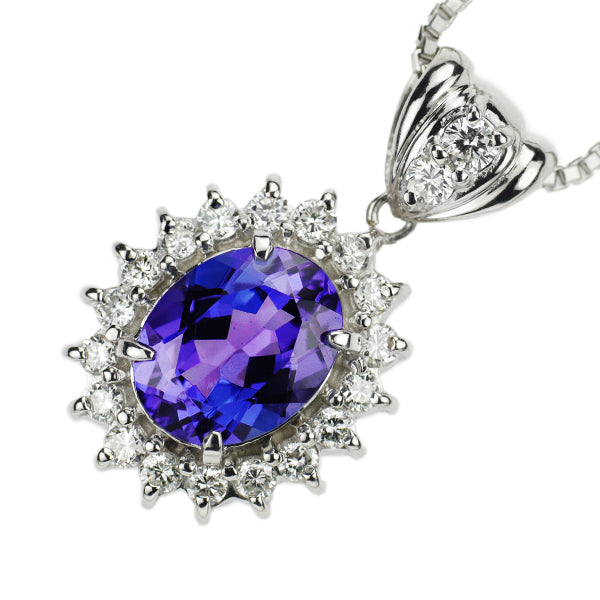 Pt900/ Pt850 タンザナイト ダイヤモンド ペンダントネックレス 2.02ct D0.43ct