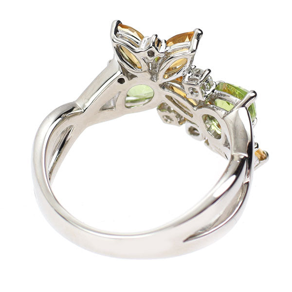 Pt900 ペリドット/シトリン ダイヤモンド リング 2.52ct D0.14ct