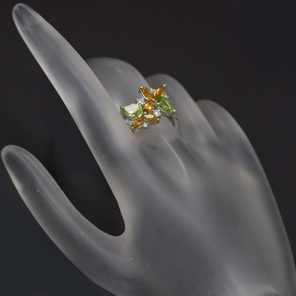 Pt900 ペリドット/シトリン ダイヤモンド リング 2.52ct D0.14ct