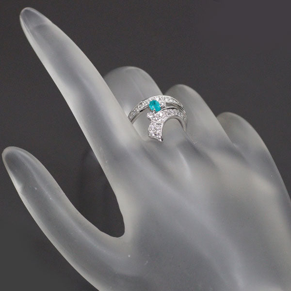 希少 K18WG パライバトルマリン ダイヤモンド リング 0.21ct D0.37ct