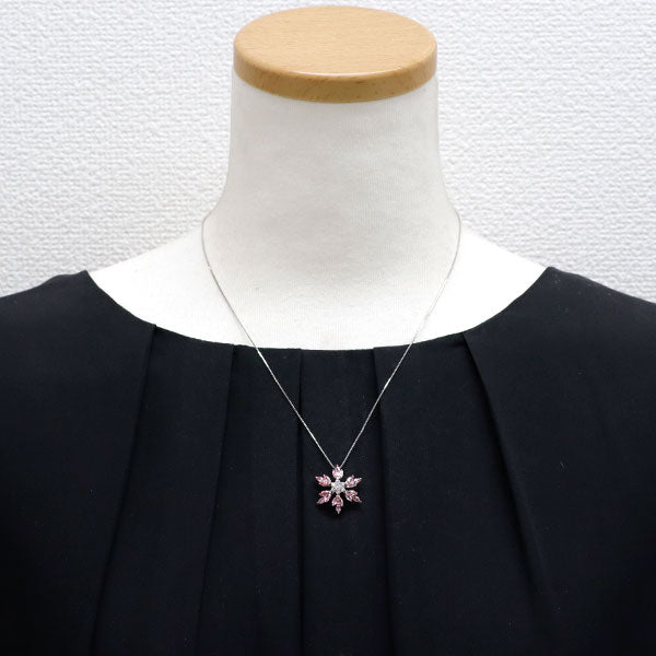 K18WG ピンクトルマリン 天然ピンク/カラーレスダイヤ ペンダントネックレス 1.37ct D0.24ct フラワー