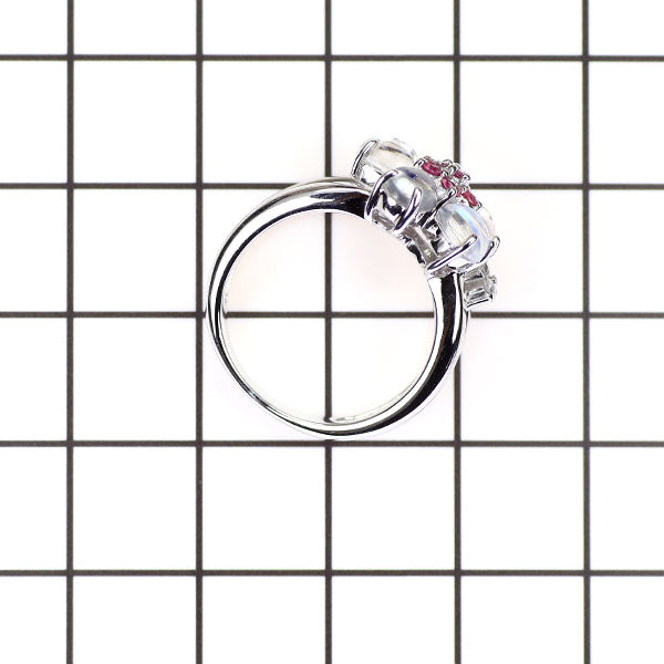 K18WG ムーンストーン ピンクサファイア ダイヤモンド リング 1.30ct PS0.17ct D0.07ct フラワー