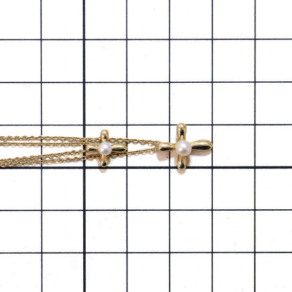 田崎真珠 K18YG アコヤ 真珠 ペンダントネックレス 径約3.1-3.7mm 2連 クロス