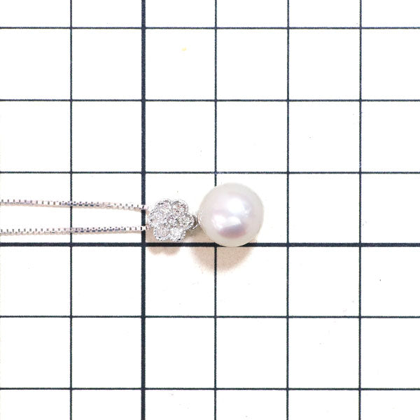 K18WG アコヤ真珠 ダイヤモンド ペンダントネックレス 径約8.8mm D0.14ct フラワー