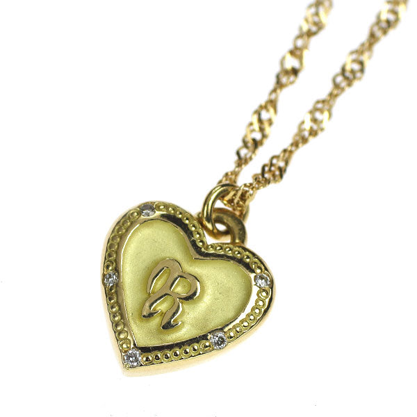 Arcabraun K18YG Diamond Pendant Necklace Initial Heart "R" 
