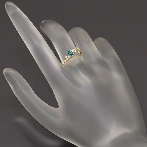 希少 K18YG アレキサンドライト ダイヤモンド リング 0.34ct D0.17ct
