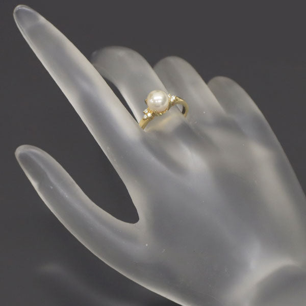 田崎真珠 K18YG アコヤ真珠 ダイヤモンド リング 径約 7.0mm D0.05ct