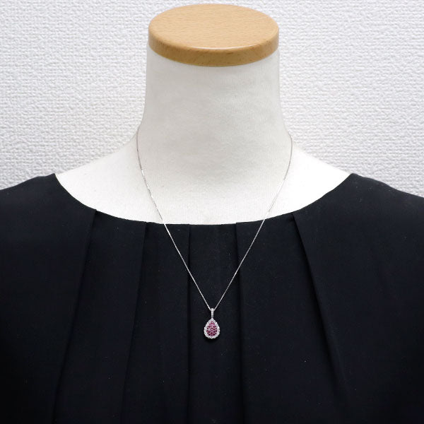 K18WG ルビー ダイヤモンド ペンダントネックレス 0.43ct D0.33ct