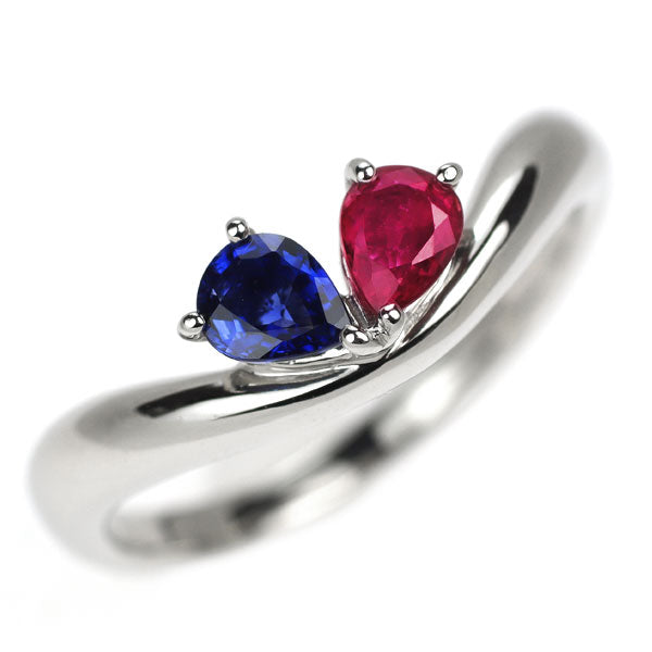 Pt900 ペアシェイプ サファイア ルビー リング 0.38ct R0.36ct