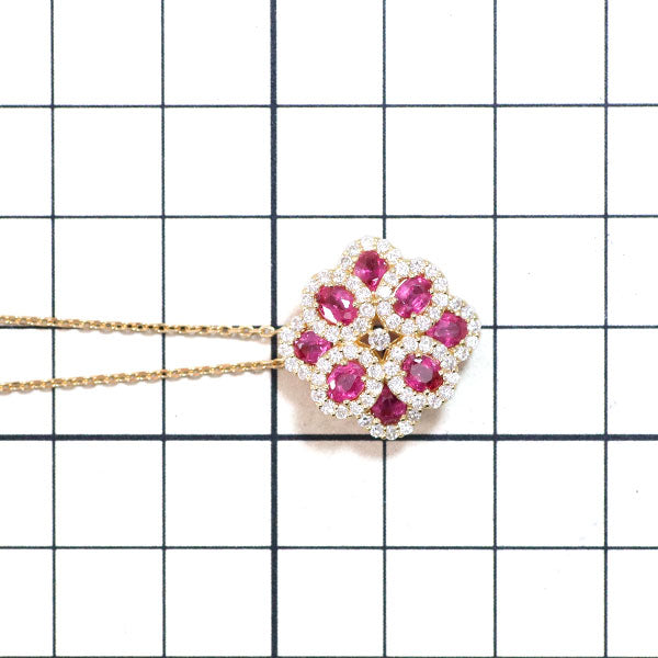 K18YG ルビー ダイヤモンド ペンダントネックレス 1.62ct D0.68ct フラワー