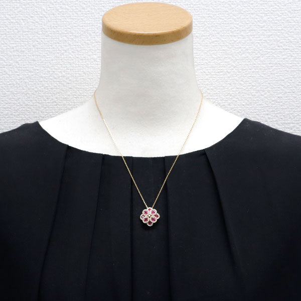 K18YG ルビー ダイヤモンド ペンダントネックレス 1.62ct D0.68ct フラワー