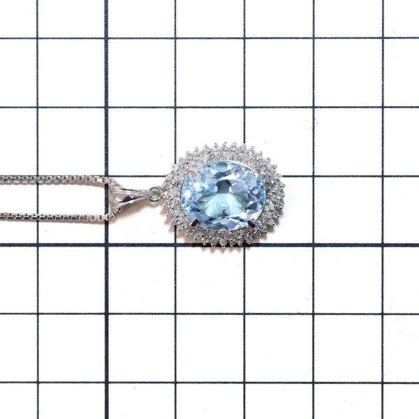 Pt ブルートパーズ ダイヤモンド ペンダントネックレス 6.55ct D0.36ct