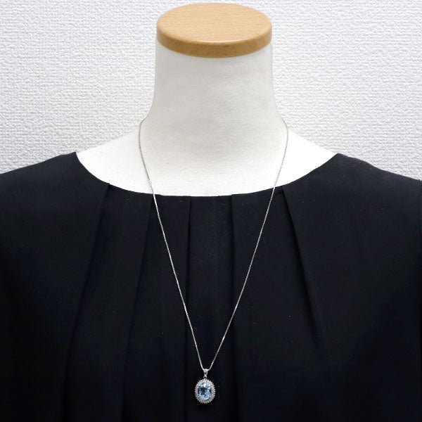 Pt ブルートパーズ ダイヤモンド ペンダントネックレス 6.55ct D0.36ct