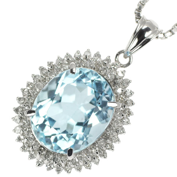 Pt ブルートパーズ ダイヤモンド ペンダントネックレス 6.55ct D0.36ct