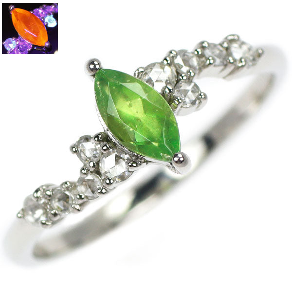 新品 希少 Pt950 強蛍光 ミントグリーンアウイナイト ローズカットダイヤ リング 0.244ct D0.11ct【エスコレ】