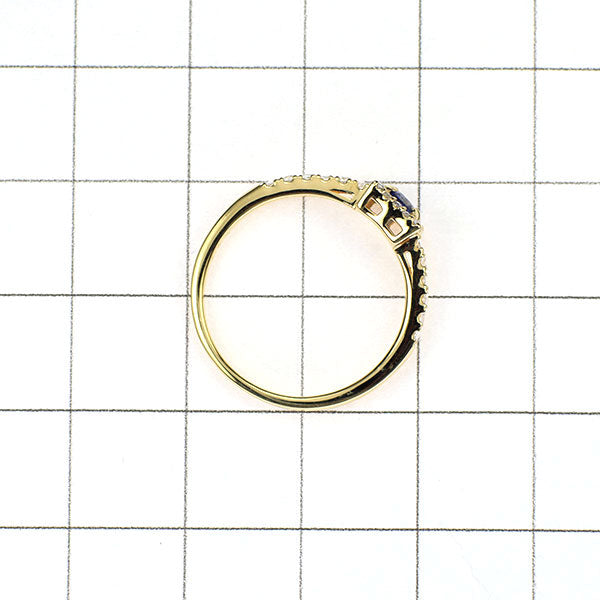 K18YG スクエアカット サファイア ローズカットダイヤモンド リング 0.23ct D0.16ct