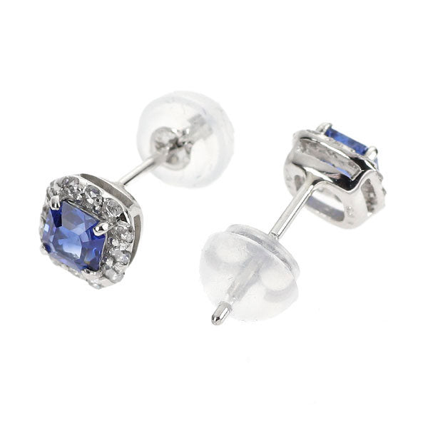 Pt900 スクエアカット サファイア  ローズカットダイヤモンド  ピアス 0.50ct D0.12ct