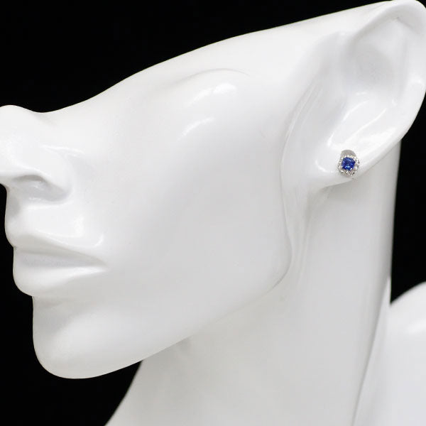 Pt900 スクエアカット サファイア  ローズカットダイヤモンド  ピアス 0.50ct D0.12ct